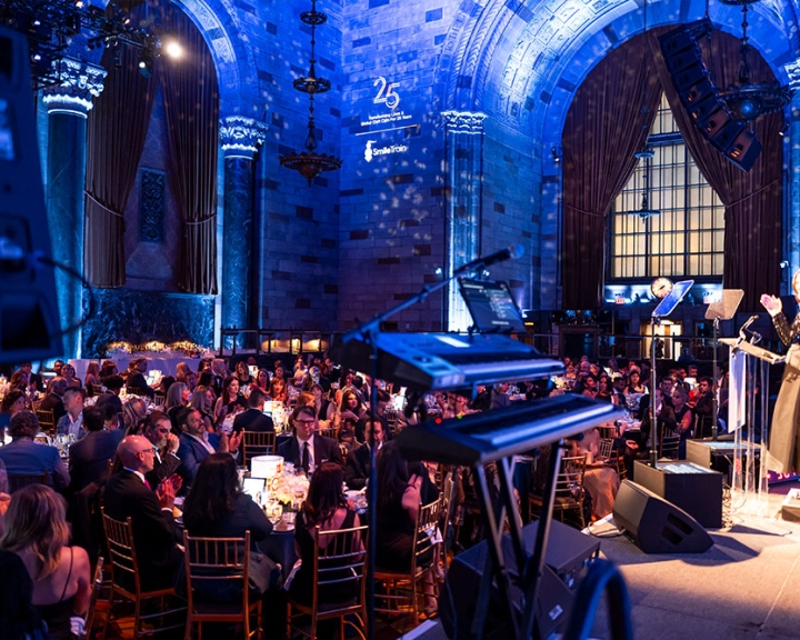 Cipriani 42nd St in Manhattan decorated for Smile Train’s 25th-Anniversary Gala as Susie Schaefer speaks